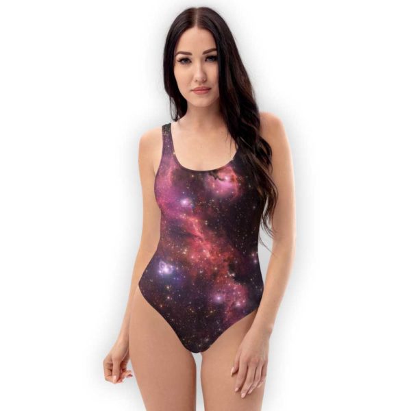 Red and purple galaxy swimsuit
